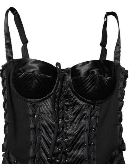 Dolce &amp; Gabbana – Schwarzes, figurbetontes Jumpsuit-Minikleid aus Korsettspitze