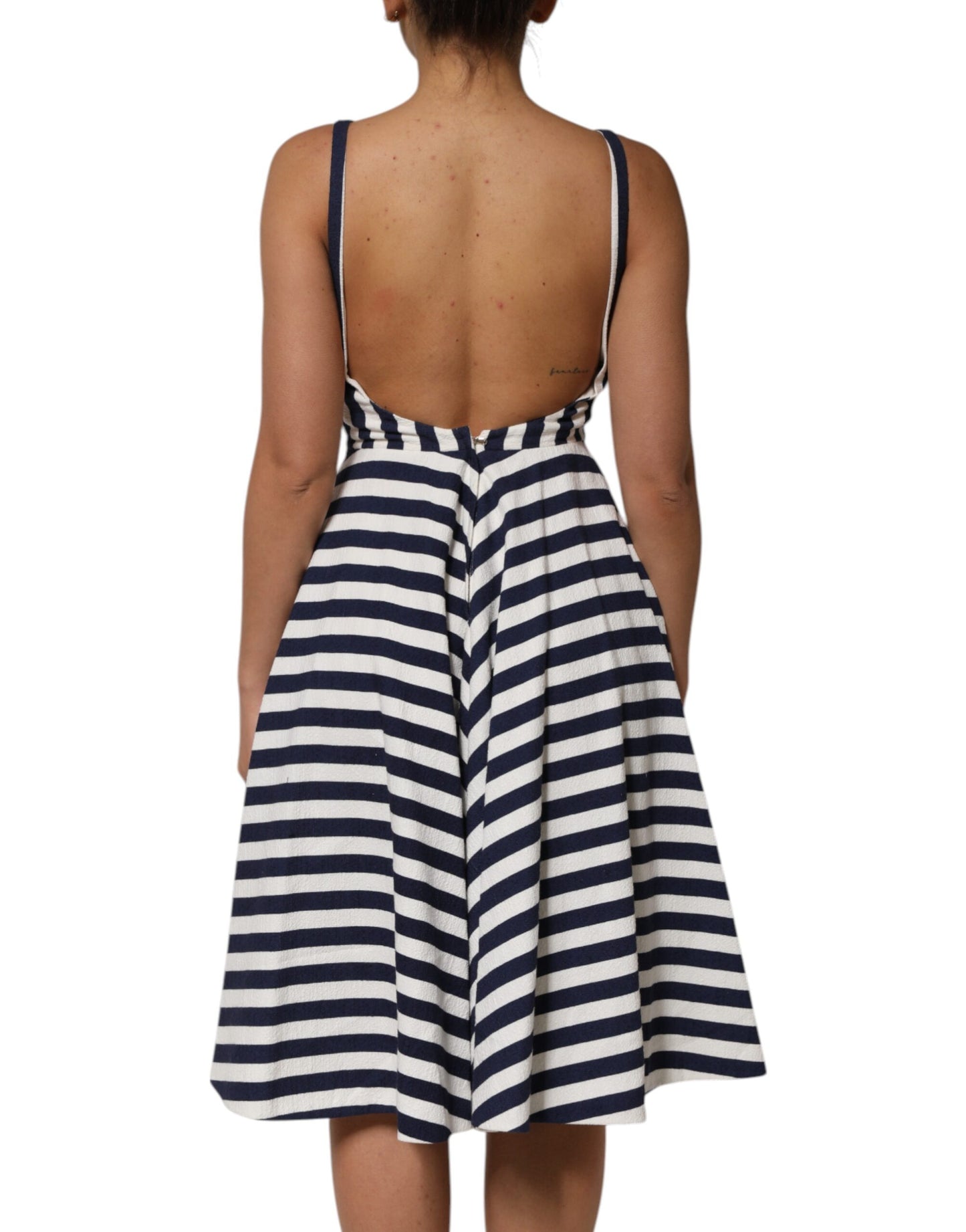 Dolce &amp; Gabbana Blau-weiß gestreiftes, besticktes A-Linien-Kleid