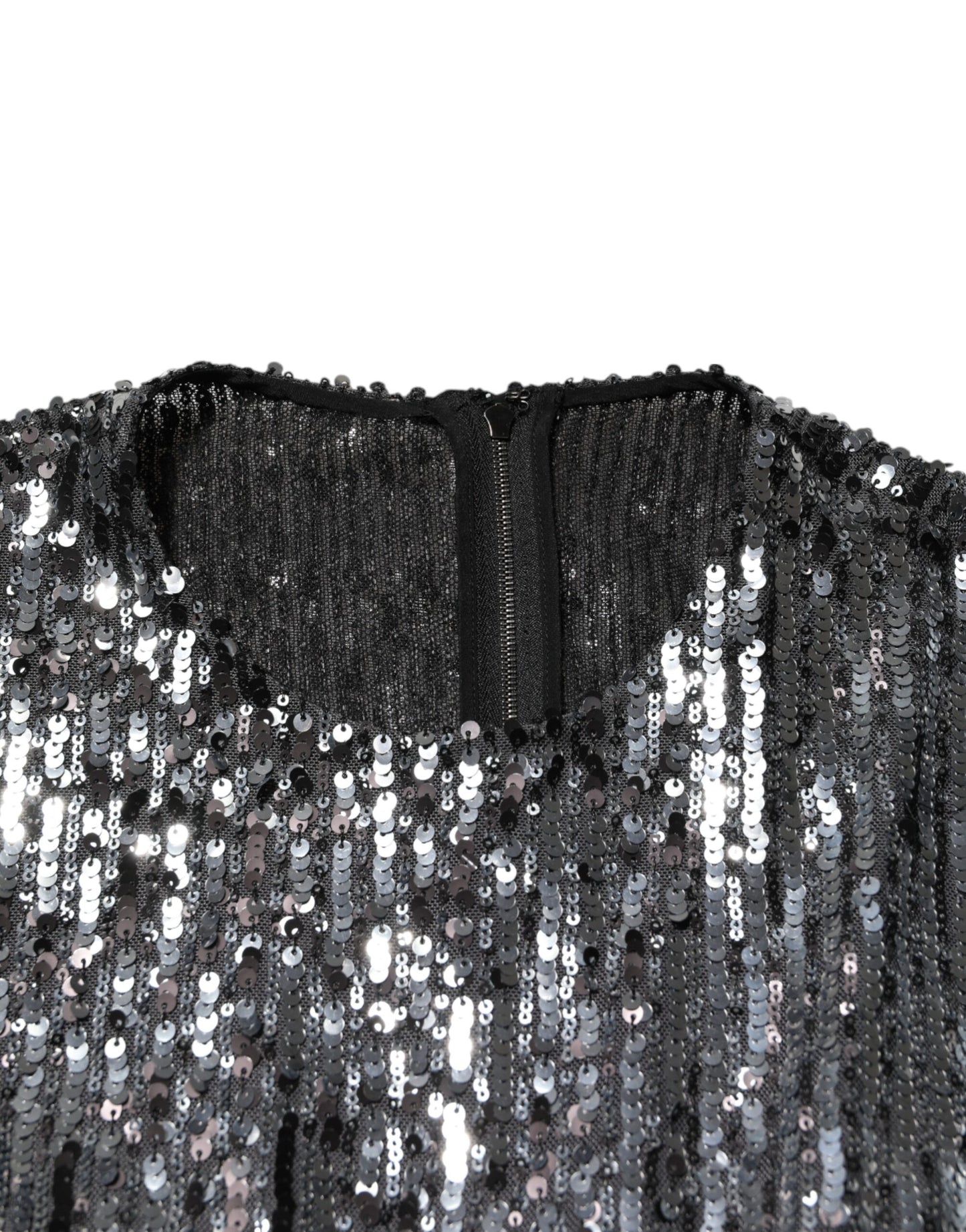 Dolce &amp; Gabbana – Schwarzes, langärmliges Midi-A-Linien-Kleid mit Pailletten
