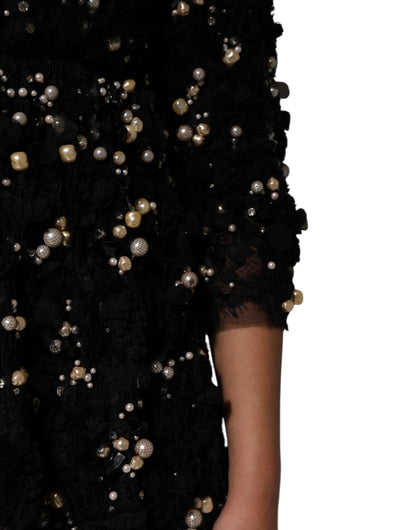 Dolce &amp; Gabbana – Schwarzes Etuikleid aus Viskose mit Perlenverzierung