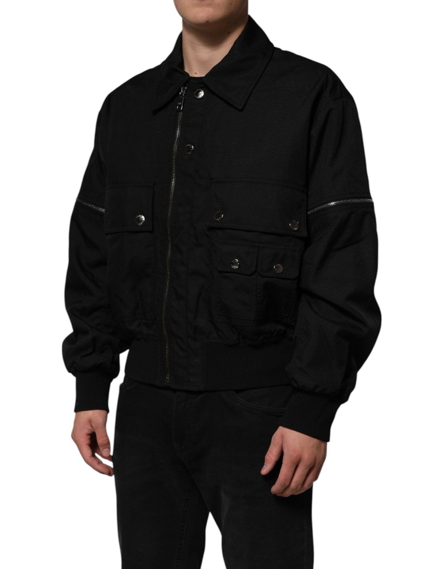 Dolce &amp; Gabbana Black Patch Pocket Full Zip Bomber Jacket
