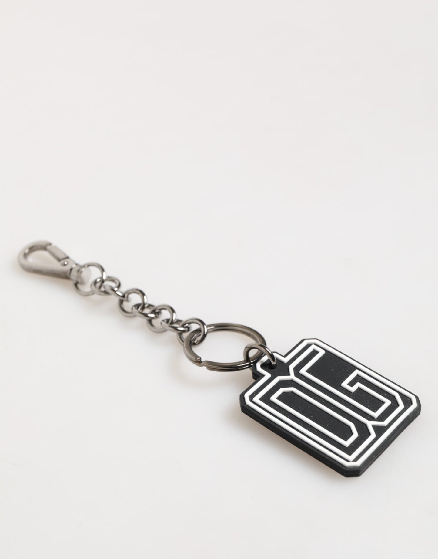 Dolce &amp; Gabbana Schwarz Weiß DG Gummi Logo Silber Männer Schlüsselanhänger Schlüsselanhänger