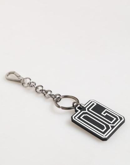 Dolce &amp; Gabbana Schwarz Weiß DG Gummi Logo Silber Männer Schlüsselanhänger Schlüsselanhänger