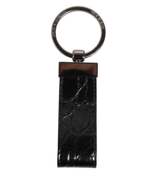 Dolce &amp; Gabbana Schlüsselanhänger aus schwarzem Leder mit Logo und Metallring für Herren