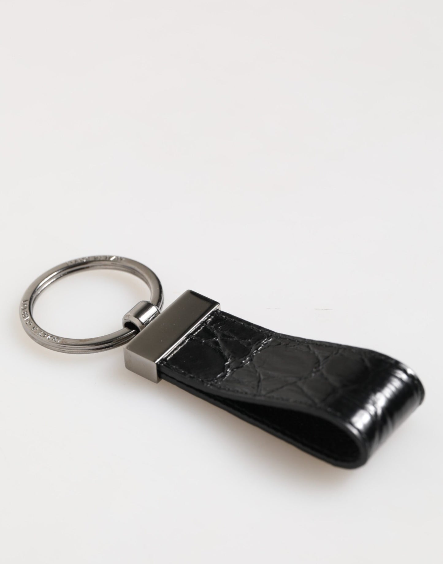 Dolce &amp; Gabbana Schlüsselanhänger aus schwarzem Leder mit Logo und Metallring für Herren