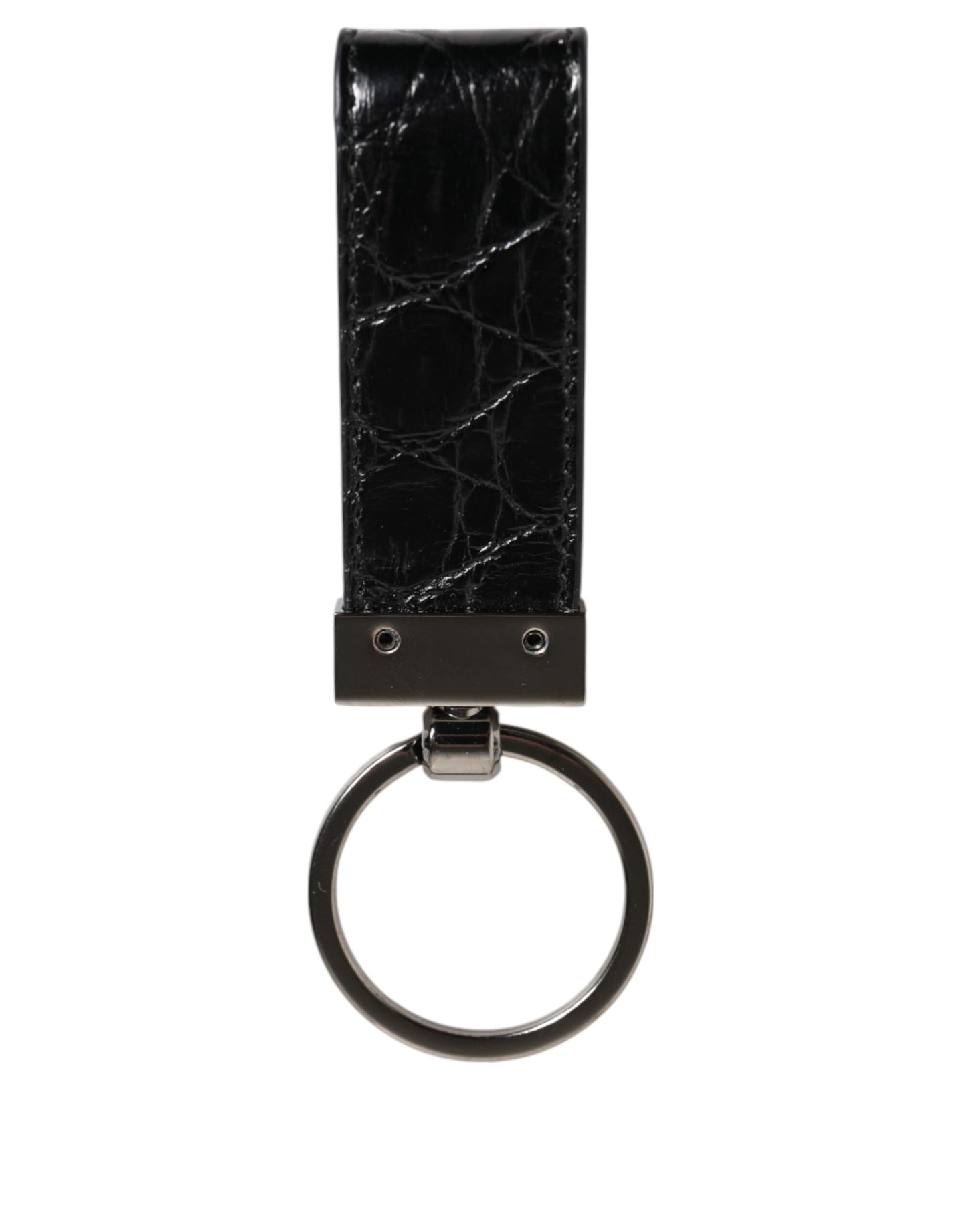 Dolce &amp; Gabbana Schlüsselanhänger aus schwarzem Leder mit Logo und Metallring für Herren