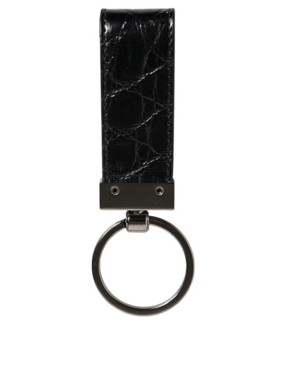 Dolce &amp; Gabbana Schlüsselanhänger aus schwarzem Leder mit Logo und Metallring für Herren