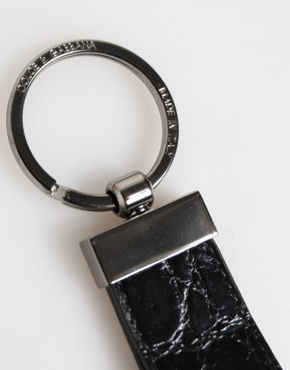 Dolce &amp; Gabbana Schlüsselanhänger aus schwarzem Leder mit Logo und Metallring für Herren
