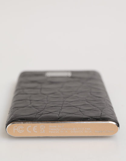 Dolce &amp; Gabbana Schwarzes Leder Exotic Skin 3000mAh Power Bank Ladegerät USB