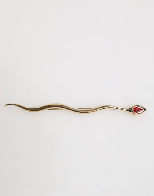 Dolce &amp; Gabbana Gold Messing Rot Kristall Spilla Serpente Herren Brosche Pin