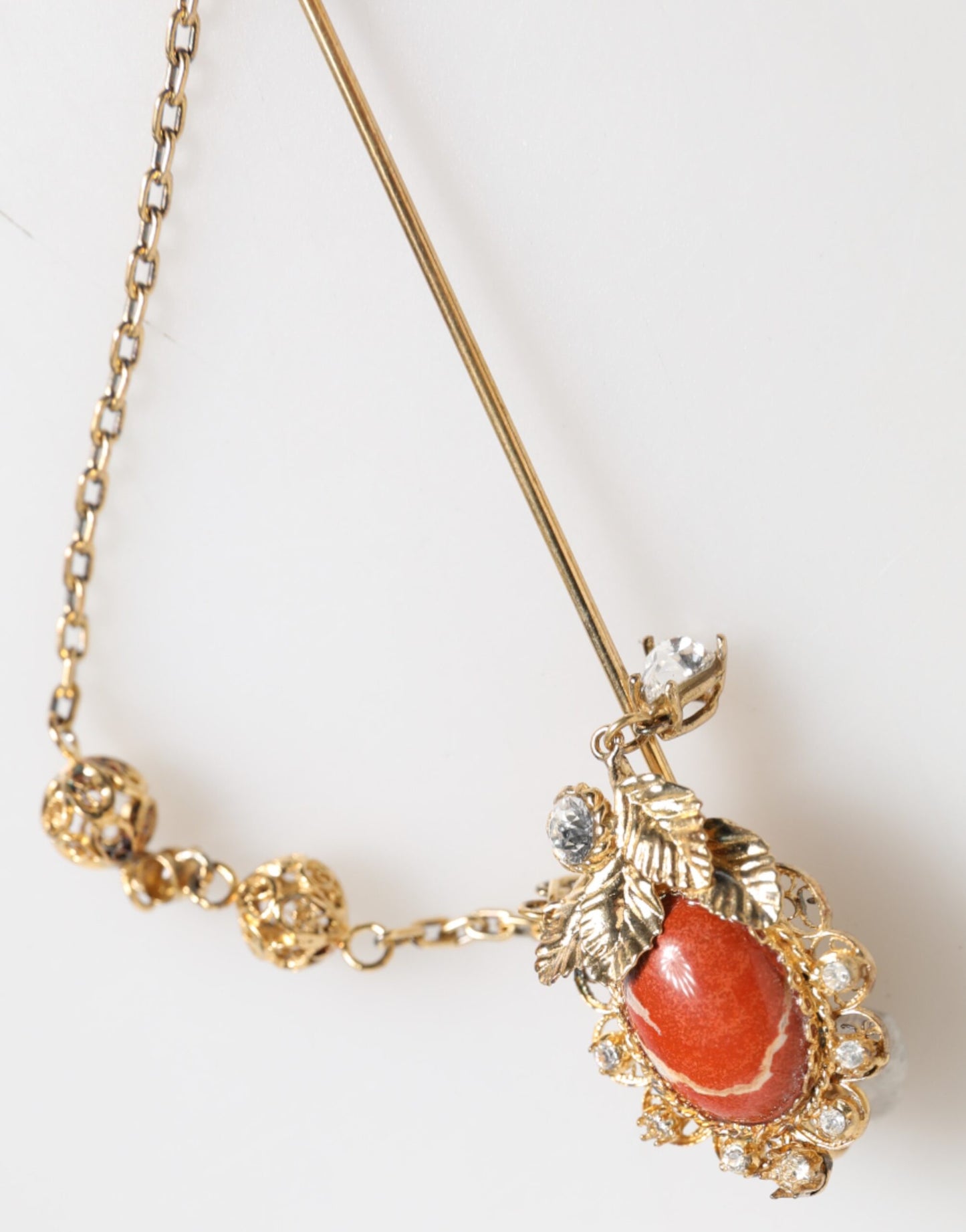 Dolce &amp; Gabbana Gold Messing Kristall Kette 925 Sterling Silber Pin Brosche