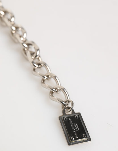 Dolce &amp; Gabbana Silberkette Messing Perlen Karabinerverschluss Logo Herren Armband