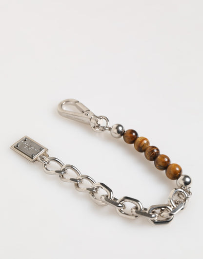 Dolce &amp; Gabbana Silberkette Messing Perlen Karabinerverschluss Logo Herren Armband