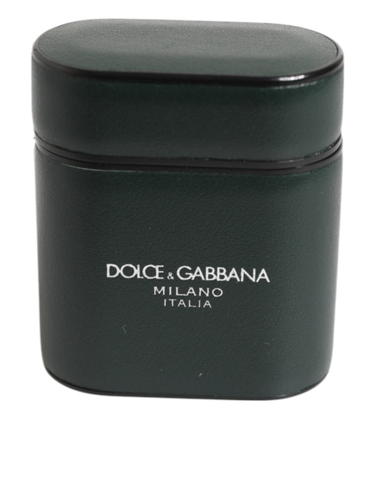 Dolce &amp; Gabbana – Flip-Halter für Herren-Airpods-Hülle aus schwarzem Leder mit Logo-Print