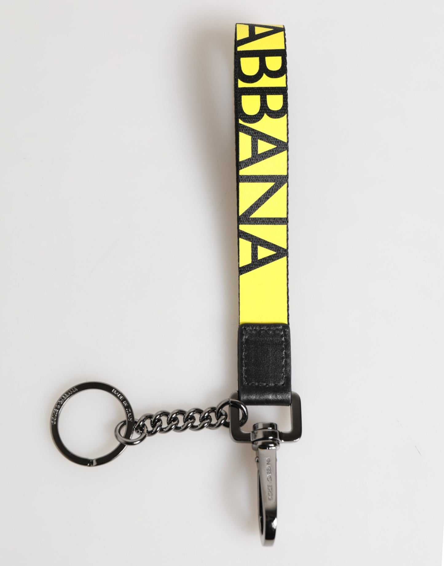 Dolce &amp; Gabbana Gelbes Logo Nylon Silber Messing Halter Schlüsselanhänger Schlüsselring