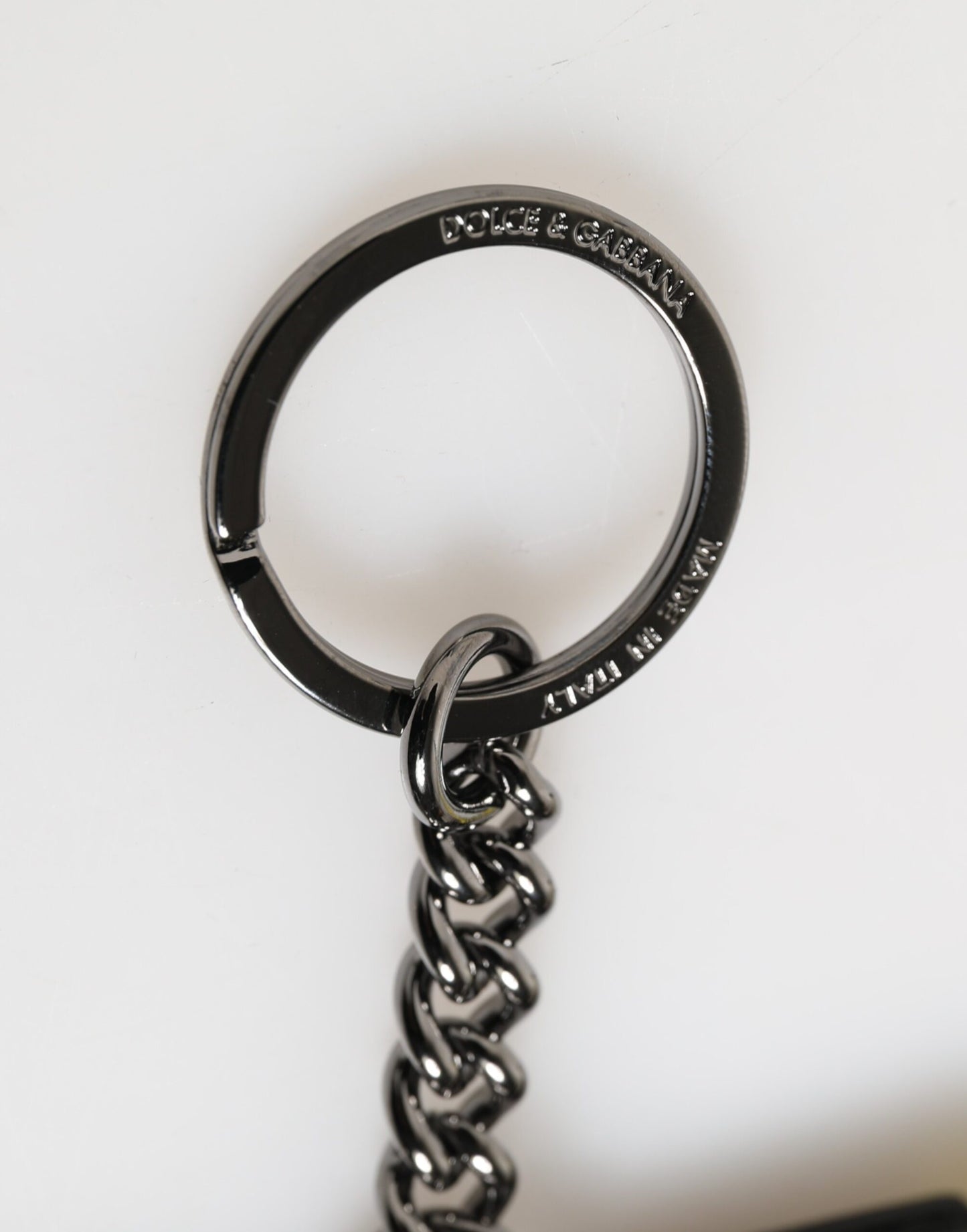 Dolce &amp; Gabbana Gelbes Logo Nylon Silber Messing Halter Schlüsselanhänger Schlüsselring
