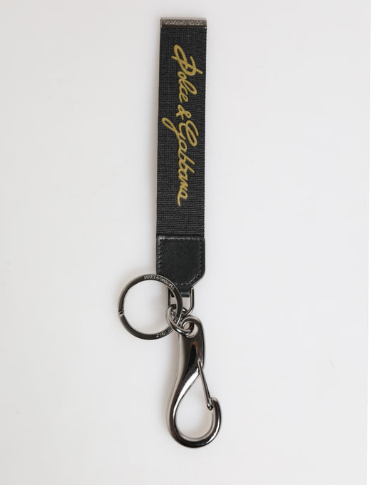 Dolce &amp; Gabbana Schwarz Gelb Polyester DG Logo Silber Schlüsselanhänger Schlüsselanhänger