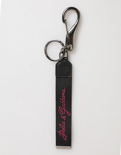 Dolce &amp; Gabbana Schwarz Rot Polyester DG Logo Silber Männer Schlüsselanhänger