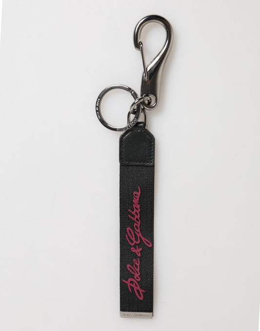 Dolce &amp; Gabbana Schwarz Rot Polyester DG Logo Silber Männer Schlüsselanhänger