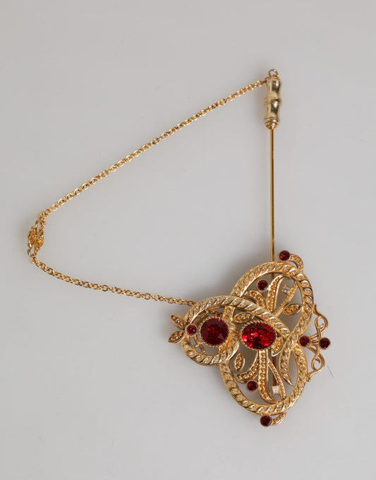 Dolce &amp; Gabbana Goldfarbene Brosche aus 925er Sterlingsilber mit Kristallkette