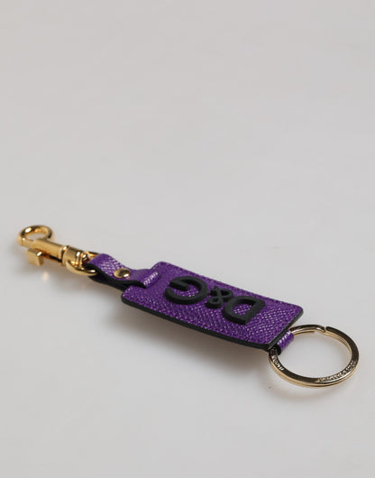 Dolce &amp; Gabbana Lila DG Logo Leder Gold Ton Metall Schlüsselanhänger Schlüsselanhänger