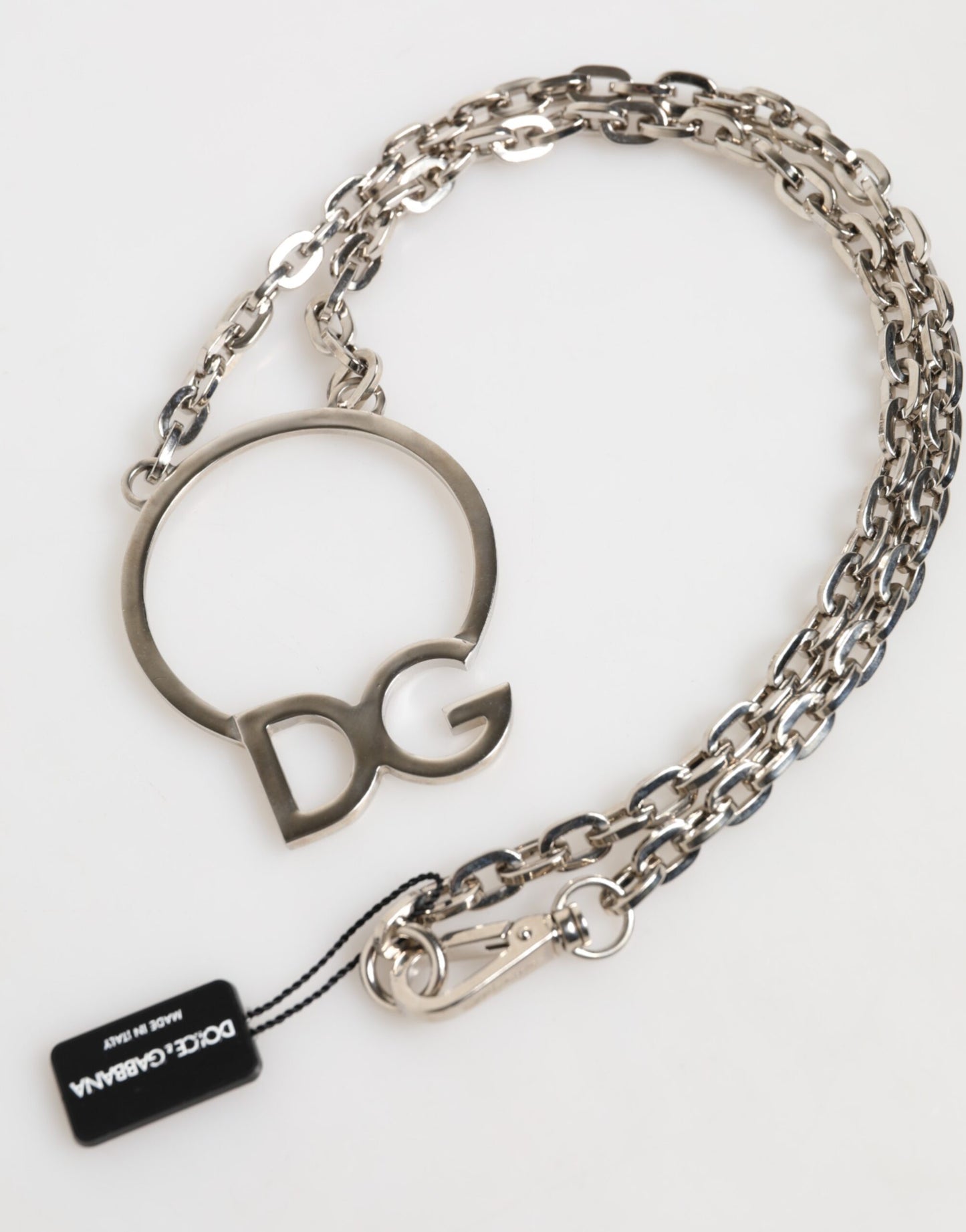 Dolce &amp; Gabbana Silberfarbene Messingkette mit DG-Logo-Anhänger für Herren