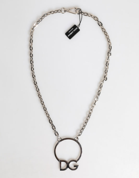 Dolce &amp; Gabbana Silberfarbene Messingkette mit DG-Logo-Anhänger für Herren