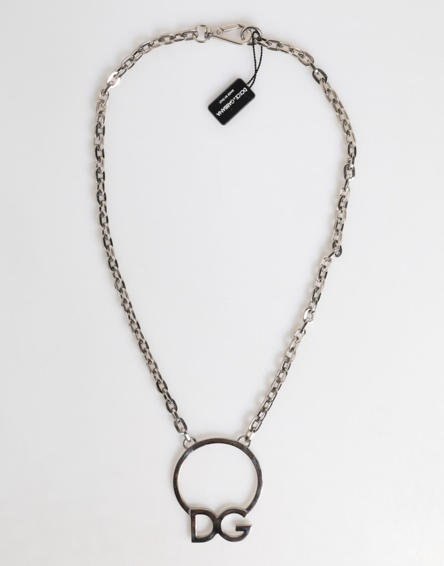 Dolce &amp; Gabbana Silberfarbene Messingkette mit DG-Logo-Anhänger für Herren