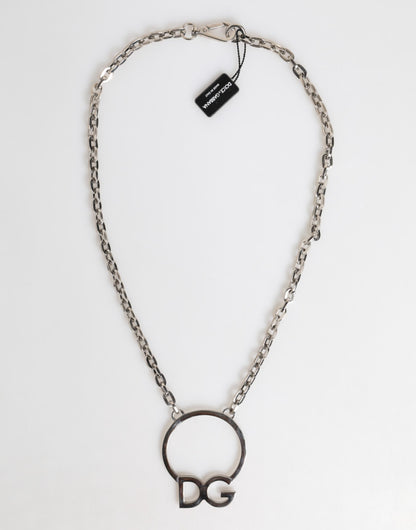 Dolce &amp; Gabbana Silberfarbene Messingkette mit DG-Logo-Anhänger für Herren