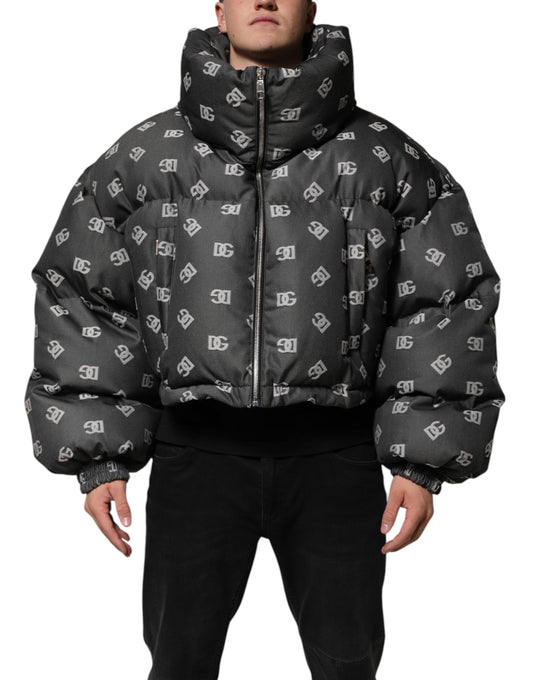 Dolce &amp; Gabbana Schwarze DG-Monogramm-Steppjacke mit durchgehendem Reißverschluss für Herren