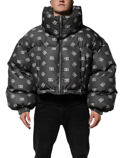 Dolce &amp; Gabbana Black DG Monogram Full Zip Puffer Men Jacket