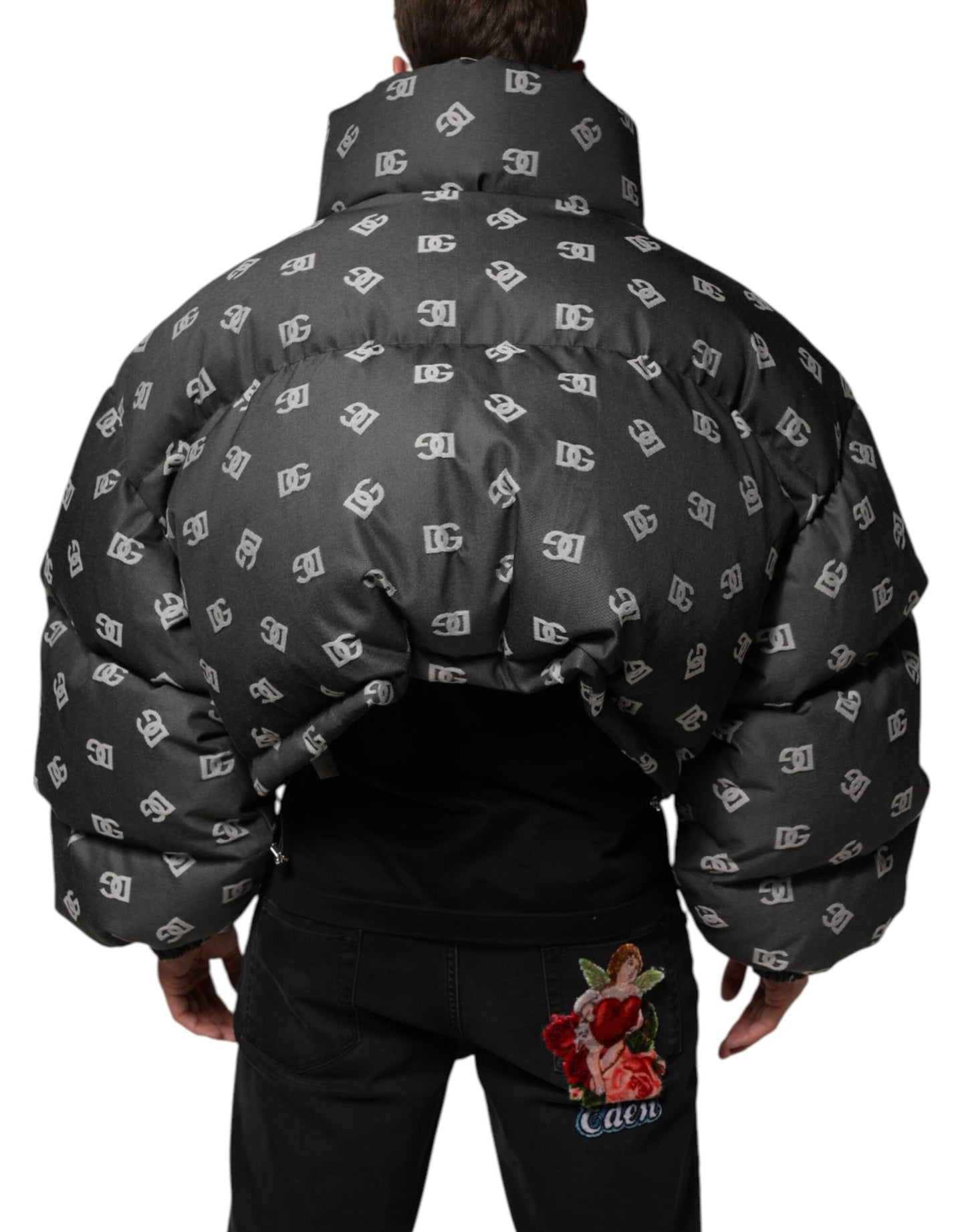 Dolce &amp; Gabbana Black DG Monogram Full Zip Puffer Men Jacket