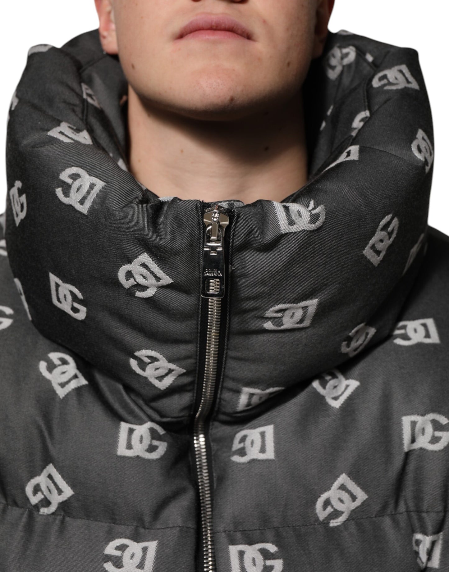 Dolce &amp; Gabbana Black DG Monogram Full Zip Puffer Men Jacket