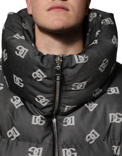 Dolce &amp; Gabbana Black DG Monogram Full Zip Puffer Men Jacket