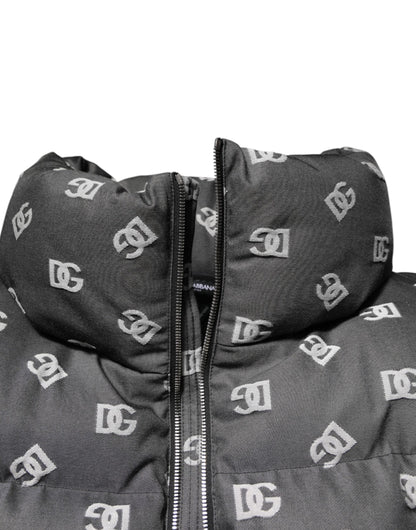 Dolce &amp; Gabbana Black DG Monogram Full Zip Puffer Men Jacket
