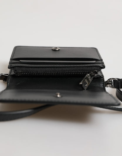 Dolce & Gabbana Black Leather Bifold Card Holder Crossbody Men Borse Bag