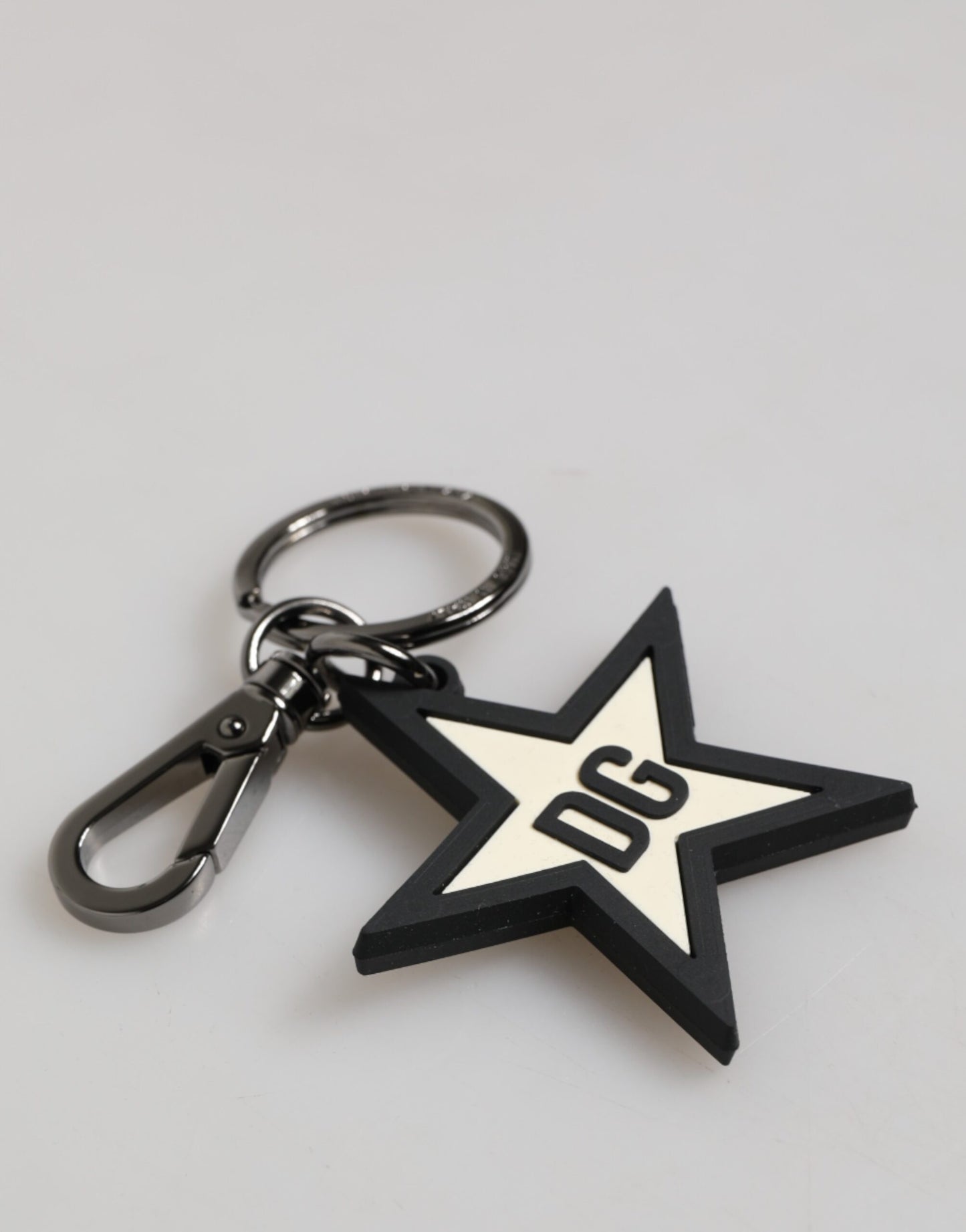 Dolce &amp; Gabbana White Black DG Logo Star Rubber Men's Keychain Keyring