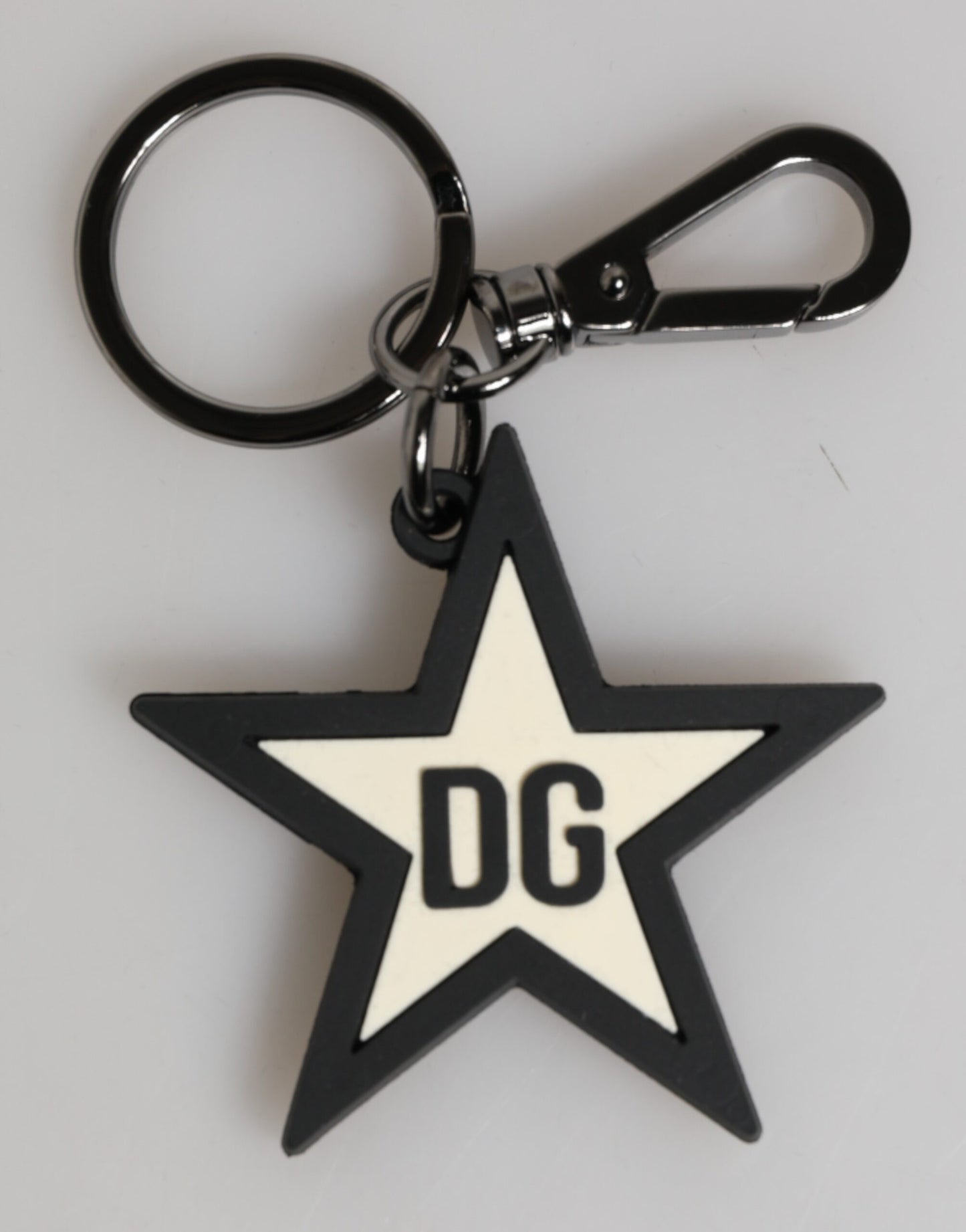 Dolce &amp; Gabbana White Black DG Logo Star Rubber Men's Keychain Keyring