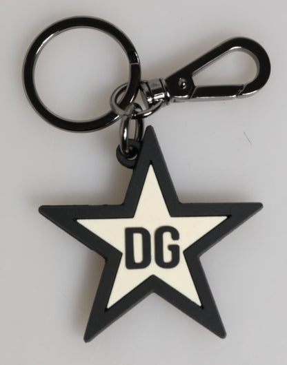 Dolce &amp; Gabbana White Black DG Logo Star Rubber Men's Keychain Keyring