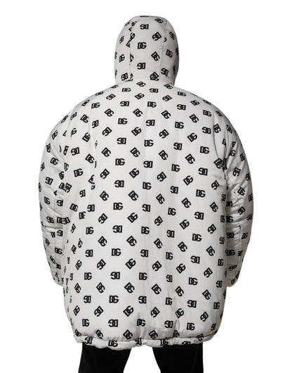 Dolce &amp; Gabbana – Weiße Pufferjacke mit DG-Monogramm und Kapuze