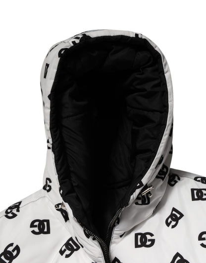 Dolce &amp; Gabbana – Weiße Pufferjacke mit DG-Monogramm und Kapuze