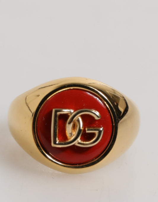 Dolce &amp; Gabbana Herrenring aus echtem Messing in Goldton mit rotem DG-Logo