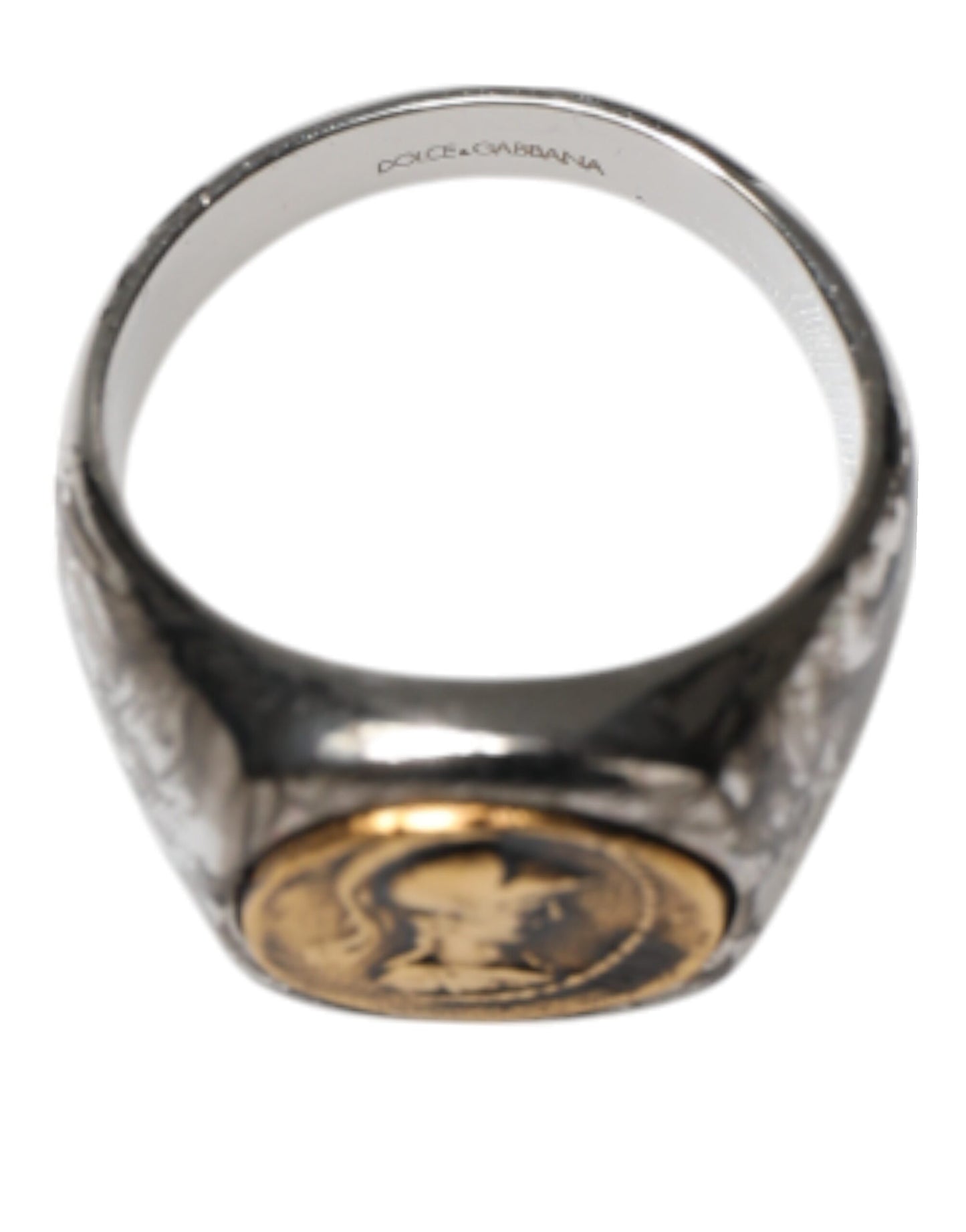 Dolce &amp; Gabbana Silver Tone Engraved Two Color Real Brass Ring