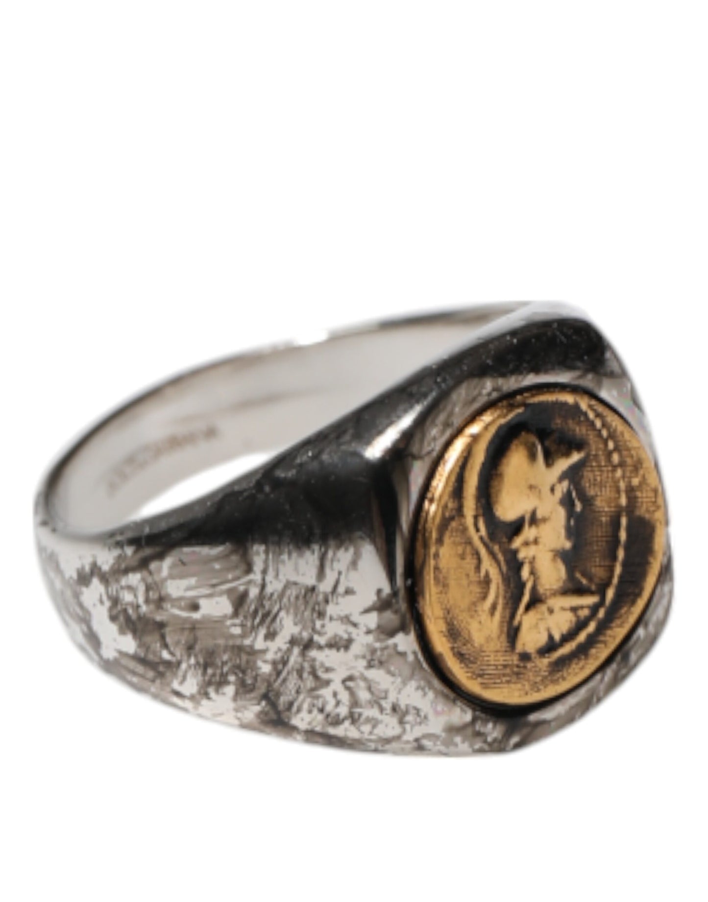 Dolce &amp; Gabbana Silver Tone Engraved Two Color Real Brass Ring