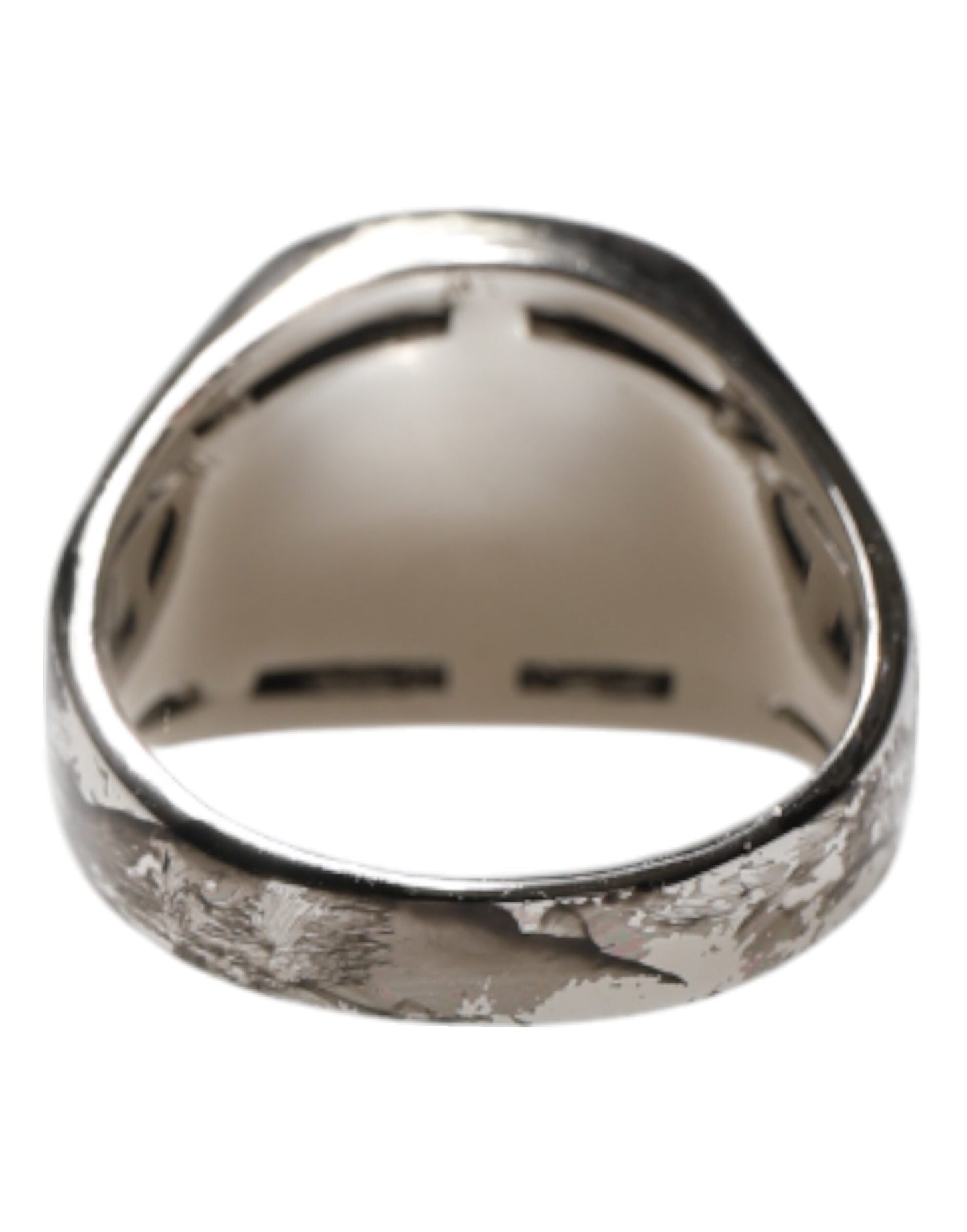 Dolce &amp; Gabbana Silver Tone Engraved Two Color Real Brass Ring