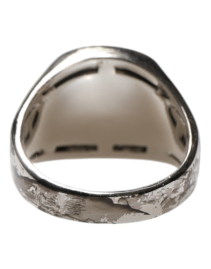 Dolce &amp; Gabbana Silver Tone Engraved Two Color Real Brass Ring