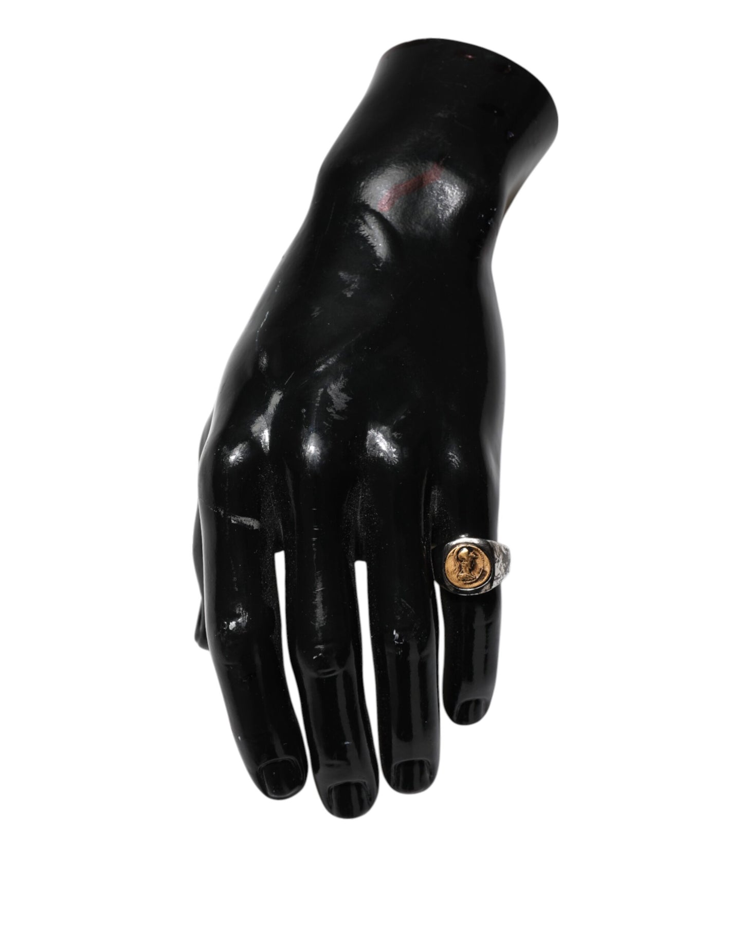 Dolce &amp; Gabbana Silver Tone Engraved Two Color Real Brass Ring