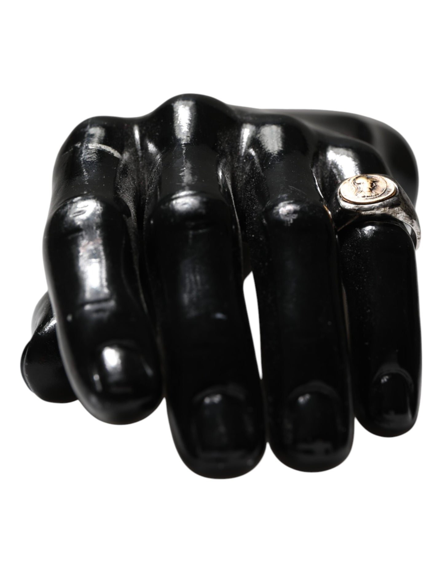 Dolce &amp; Gabbana Silver Tone Engraved Two Color Real Brass Ring