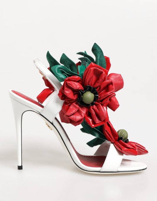 Dolce &amp; Gabbana Weiß Rot Blumen Detailing Sandalen Schuhe