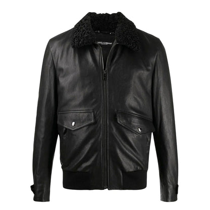 Dolce &amp; Gabbana Schwarze Lammfelljacke